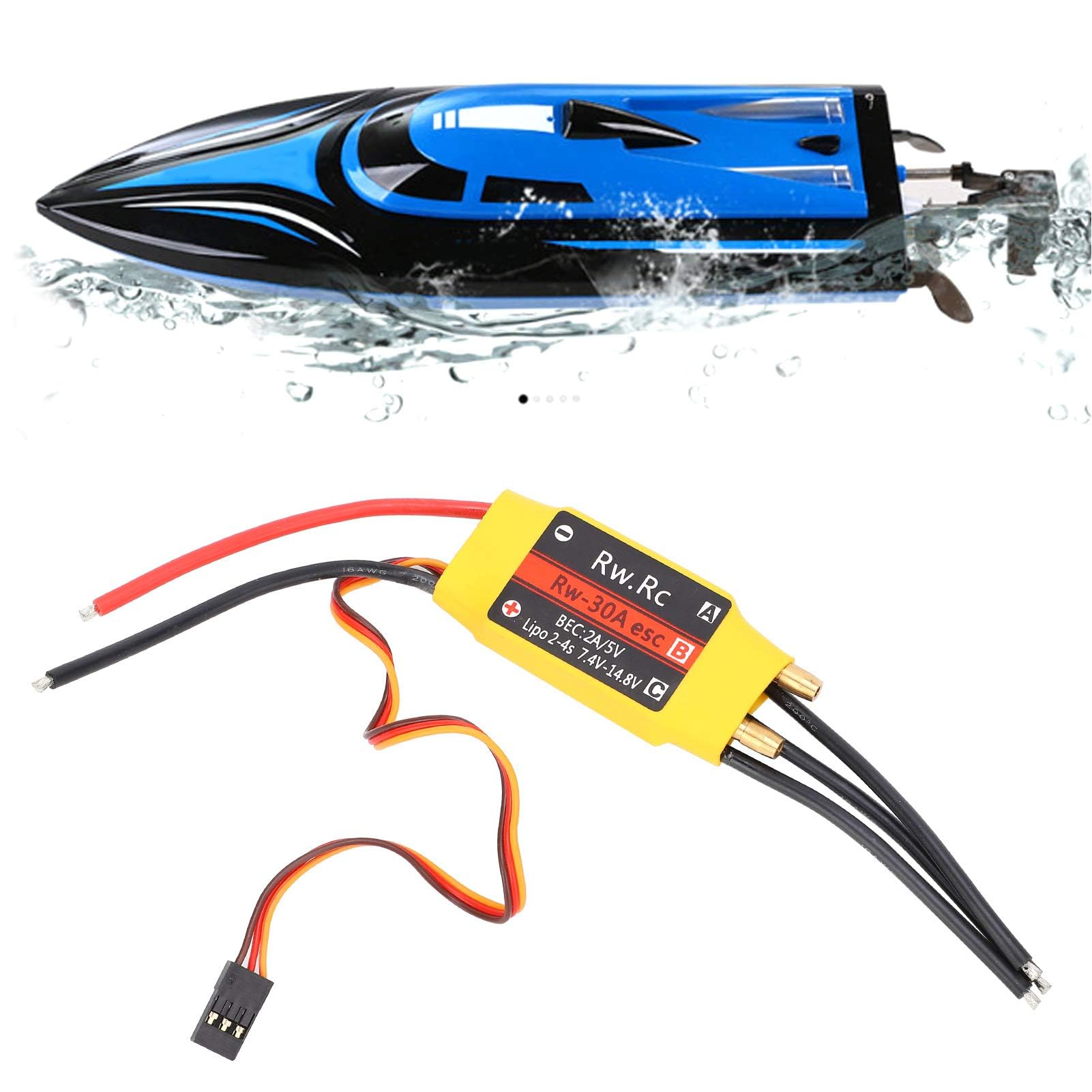 Brushless ESC, 30A 5V/2A BEC Output Linear Motor Electric Speed Controller ESC Two-Way Control for RC Boat Model Airboat Model Underwater Propeller Accessories