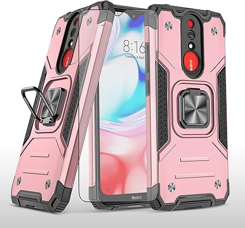 Miniatura 1 de Asuwish Funda de teléfono para Xiaomi Redmi 8A Redme 8 con protector de pantalla de vidrio templado y soporte de anillo delgado híbrido protector
