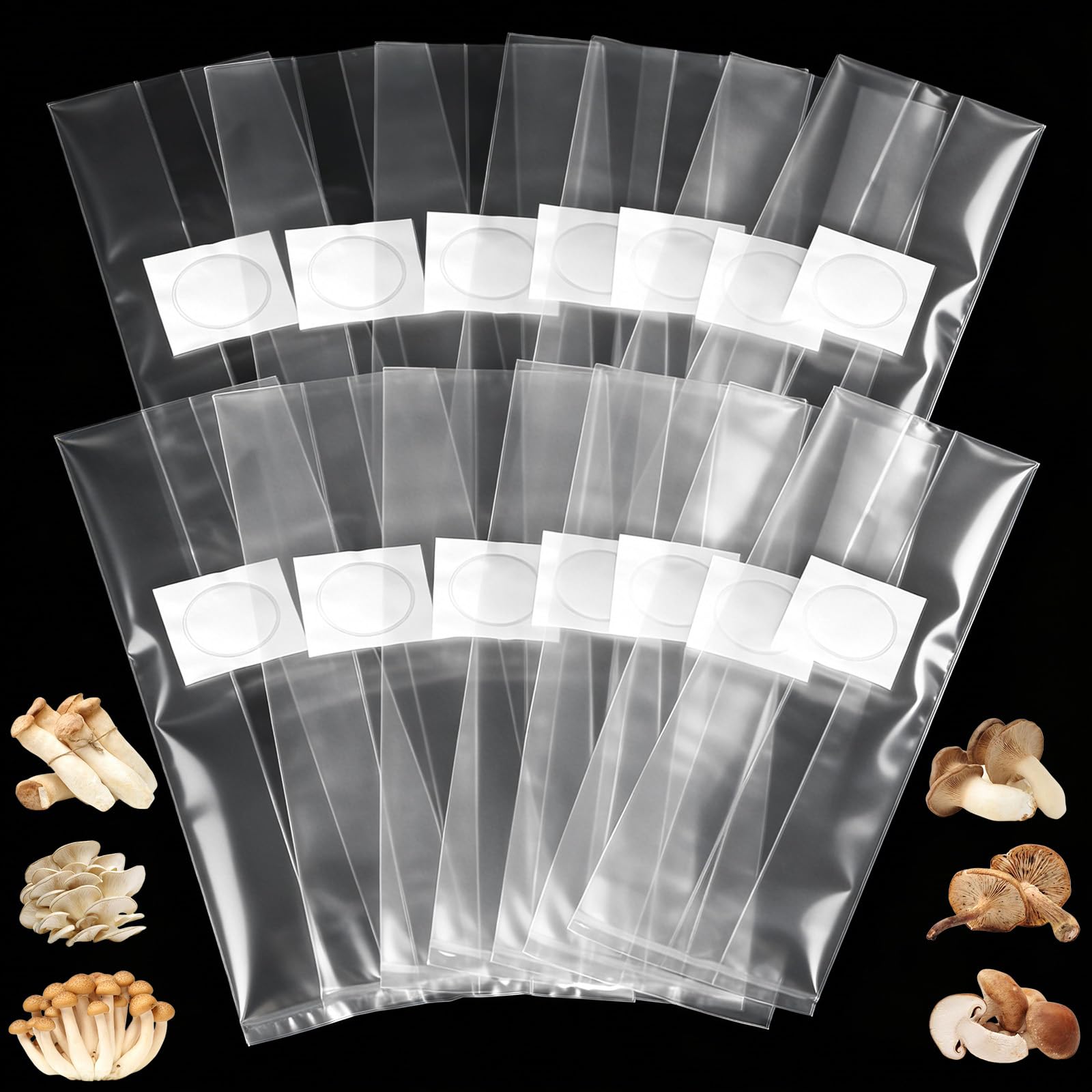 Sacs de culture de champignons avec filtre 32x50 cm pour Enoki lot de 50