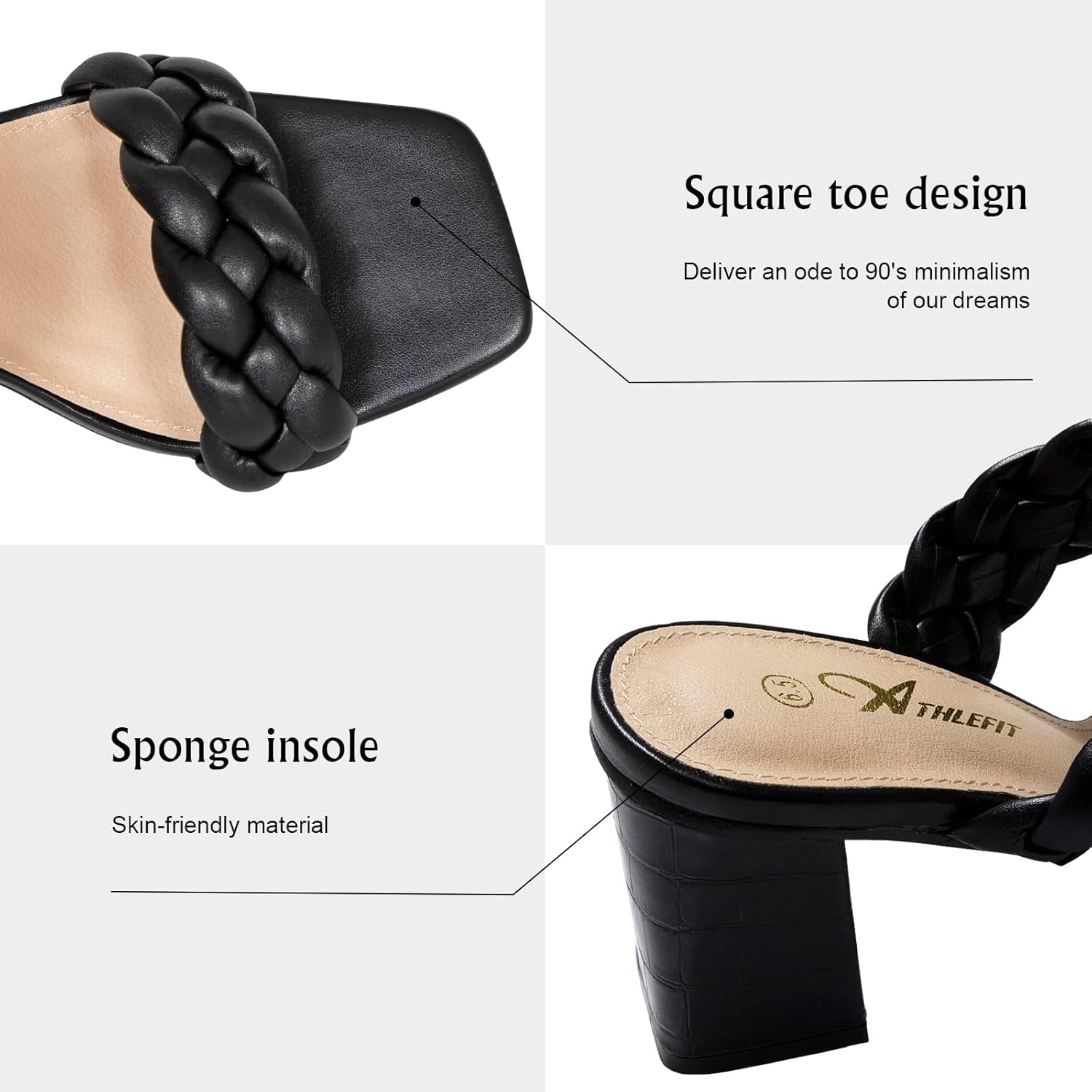 Athlefit Women's Braided Heeled Sandals Summer Square Open Toe Chunky Block Heels - Image 5