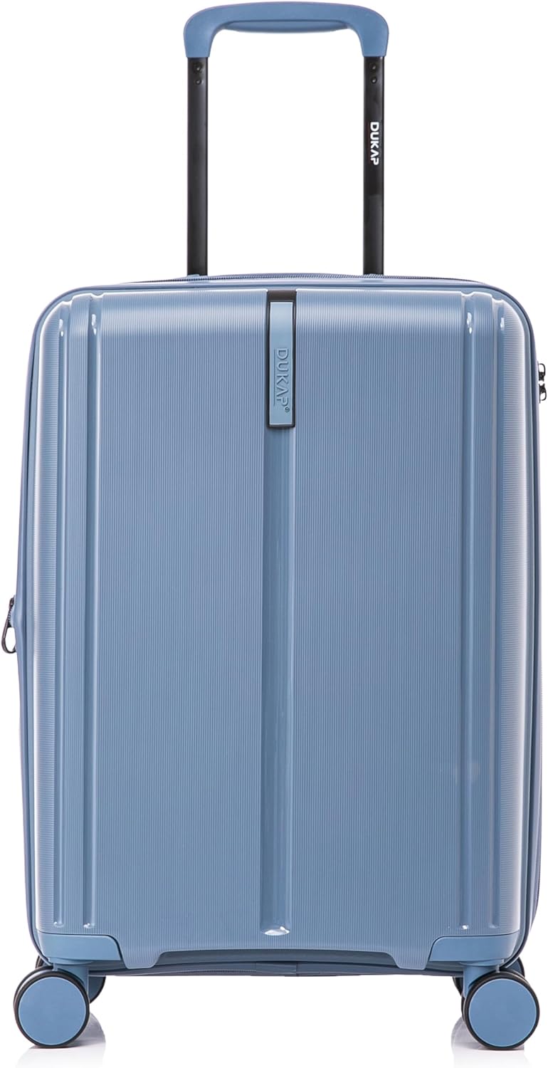 DUKAP AIRLEY Expandable Carry On Luggage with Spinner Wheels | 20 in TSA Approved Hard Shell Travel Suitcase with Combination Lock Retractable Trolley Side Studs and Gel Handles | Blue