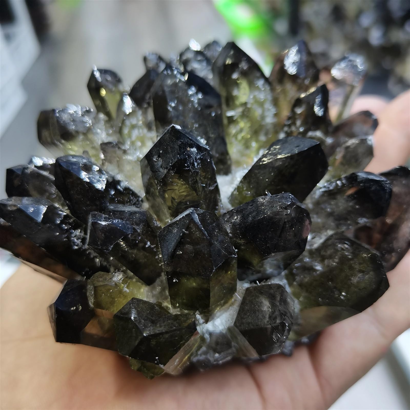 KJEBVHIRS Stone Black Phantom Quartz Crystal Cluster Home Office Aquarium Decor Gift(850-900g)