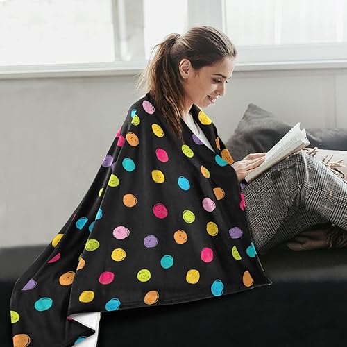Miniatura 6 de KLL Crayon Polka Dots Black Pattern Throw Blanket 60"x90" Flannel Spring Blanket for Couch, Living Room, Chair, Holiday Microfiber Microfiber Plush