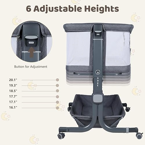 Miniatura 4 de TODEFULL Cuna para bebé con ruedas, fácil de plegar portátil, para recién nacidos, con cesta de almacenamiento, cuna de viaje infantil de malla de