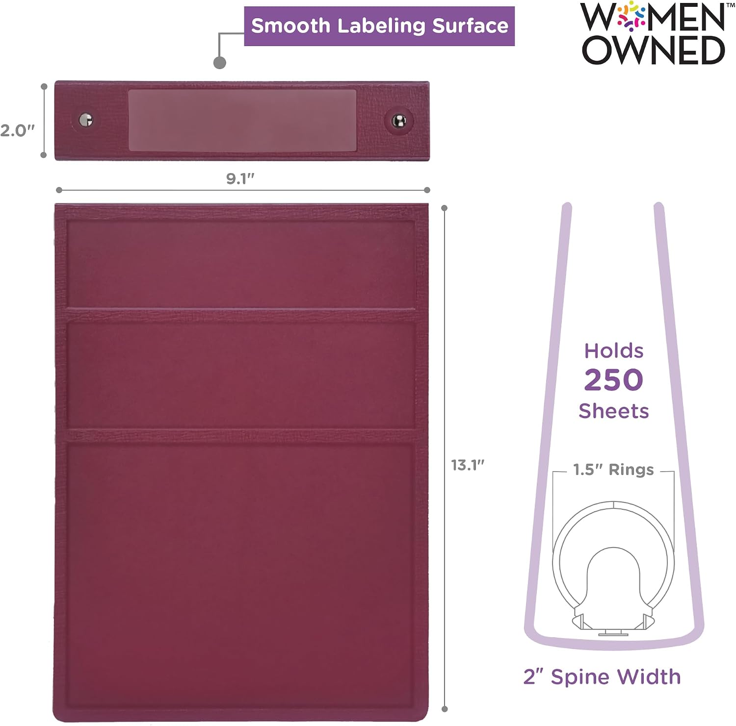 Carstens 1.5-Inch Heavy Duty 3-Ring Binder - Top Opening, Wine, Durable Plastic, Precision No-Gap Rings, Waterproof Covers, No Pockets, Holds 250 Letter-Size Sheets, BPA-Free, Made in USA (2026-3R).