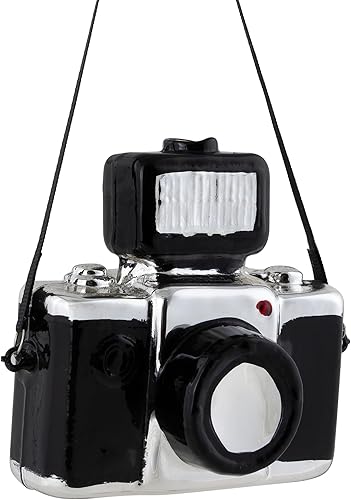 Miniatura 3 de Northlight Adorno de Navidad de cristal retro para cámara, 4 pulgadas, negro