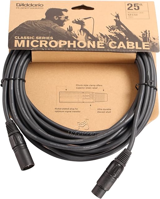 D'Addario XLR Cable - Microphone Cable - Shielded for Noise Reduction - XLR Male to XLR Female - Classic Series Balanced Mic Cable - 25 Feet/7.62 Meters - 1 Pack