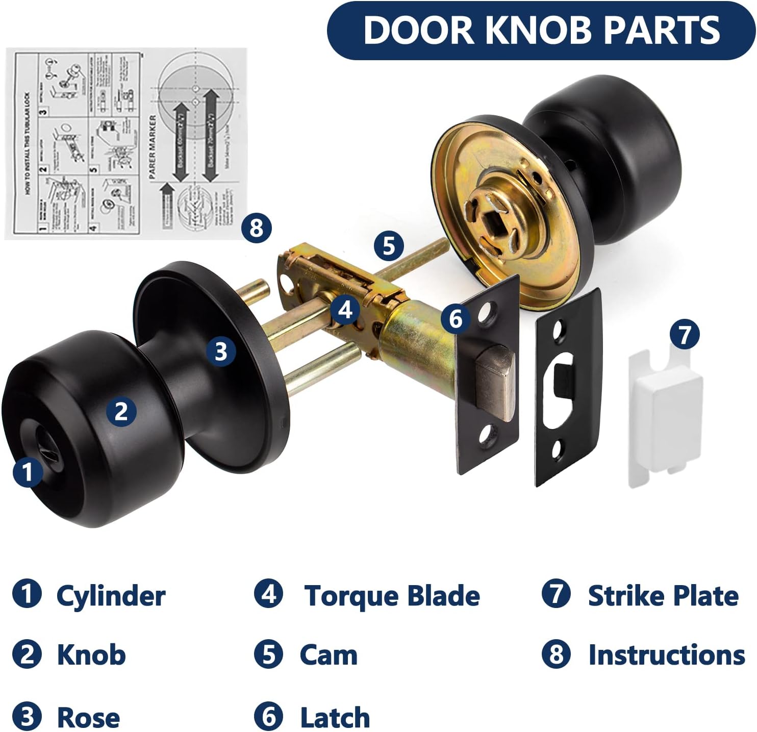 10 Pack Matte Black Door Knobs Privacy Interior Lock Passage Bedroom Bathroom Keyless Doorknob Door Handle Lockset Hardware and Instruction Included