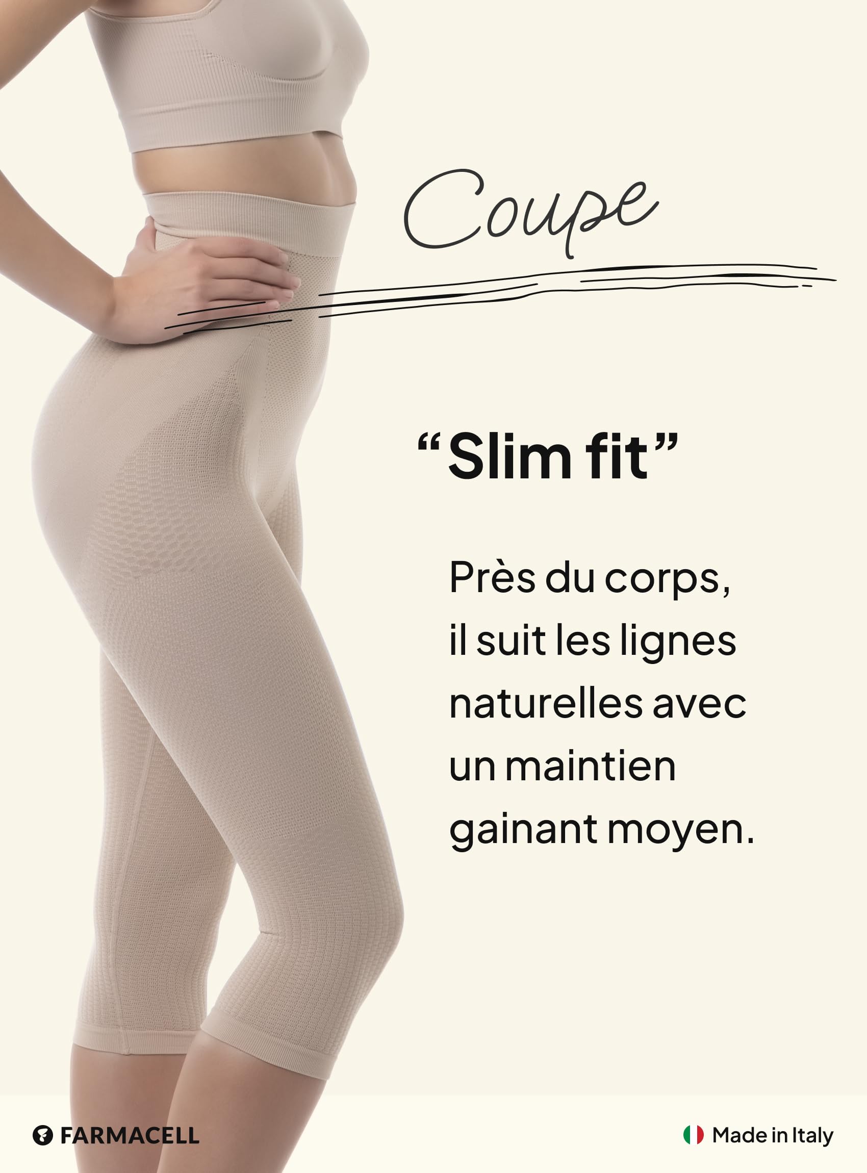 Farmacell Legging Femme 3/4 Gainant Anti-Cellulite, Effet Ventre Plat et Push-Up, Made in Italy, 323