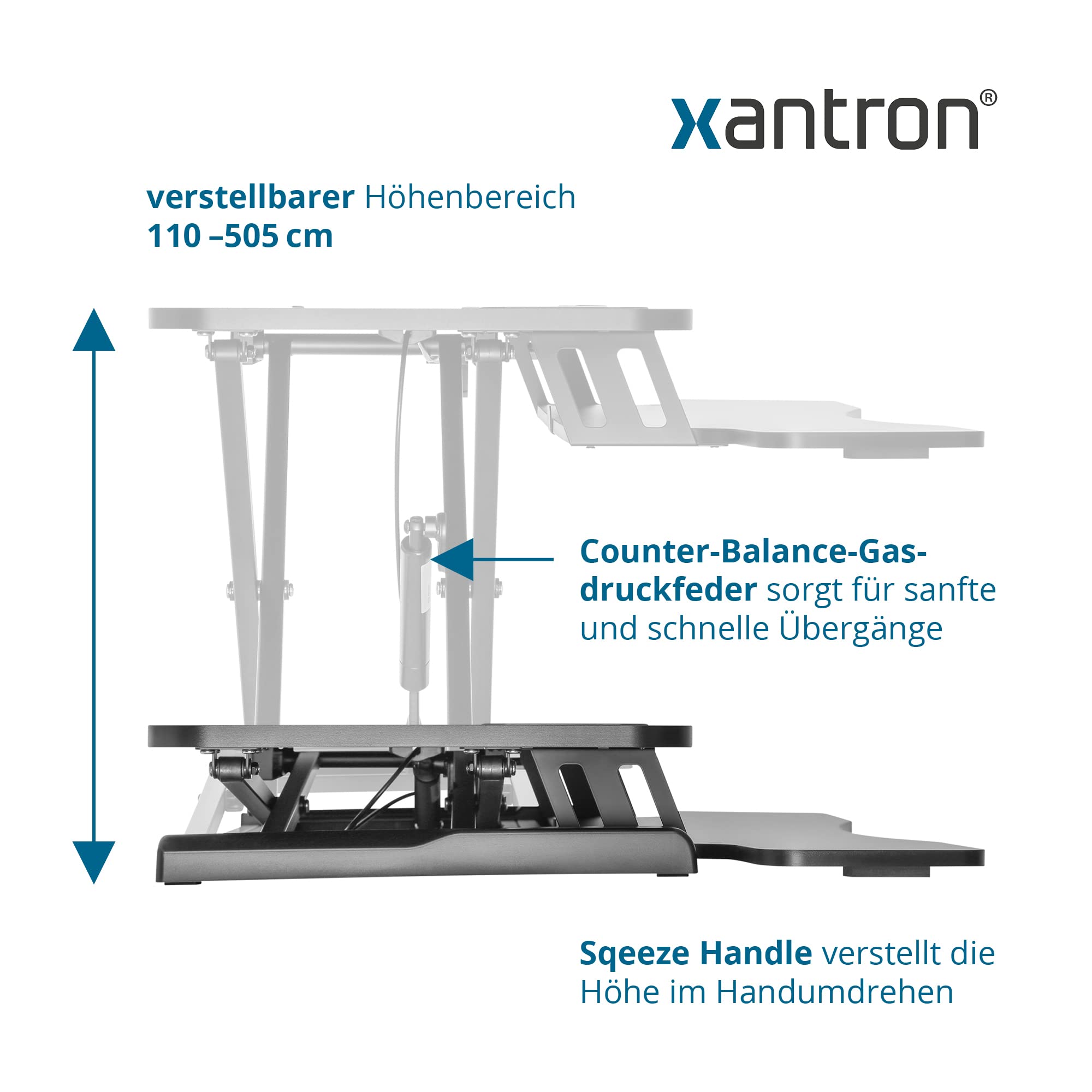 Xantron Schreibtischaufsatz höhenverstellbar mit Gasdruckfeder