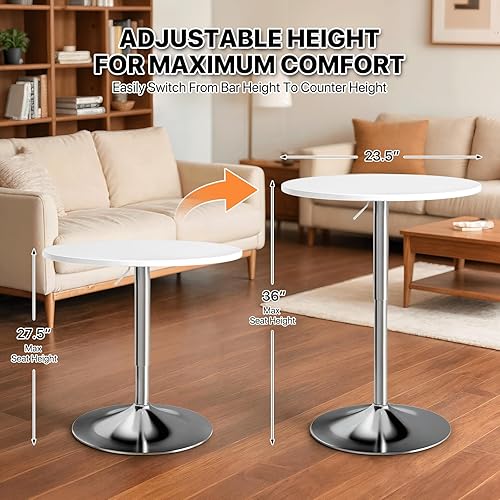 Miniatura 17 de Magshion Mesa de bar redonda de 31 pulgadas, altura ajustable, 26-35 pulgadas, mesa de pub con base ampliada para sala de estar, patio, bistró,