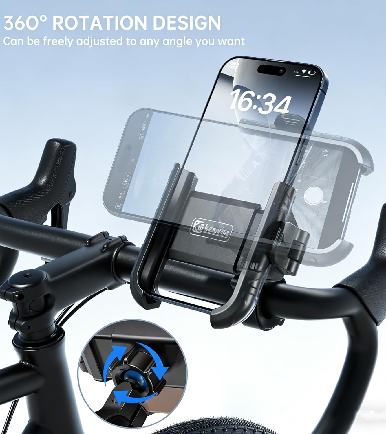 Kewig Motorcycle Phone Mount with Aluminum Alloy Mounting Base [Camera Friendly] [1s Lock & Release] Bike Handlebar Cellphone Holder for Scooter Bicycle ATV, Fit 5.4-7.2" Smartphone - Image 6