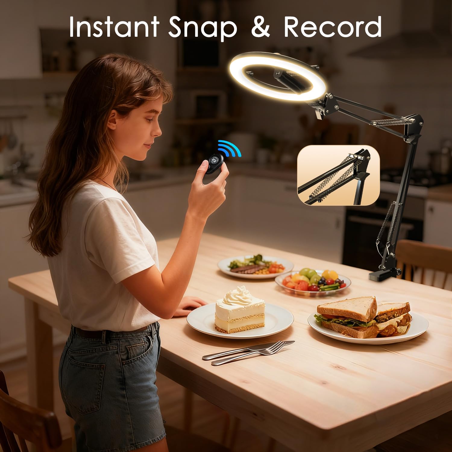 Lámpara de anillo magnética con soporte para teléfono para montaje de cámara de escritorio, trípode de mesa articulado flexible de 5000mAh, soporte para iPhone para grabación de video de cocina y uñas