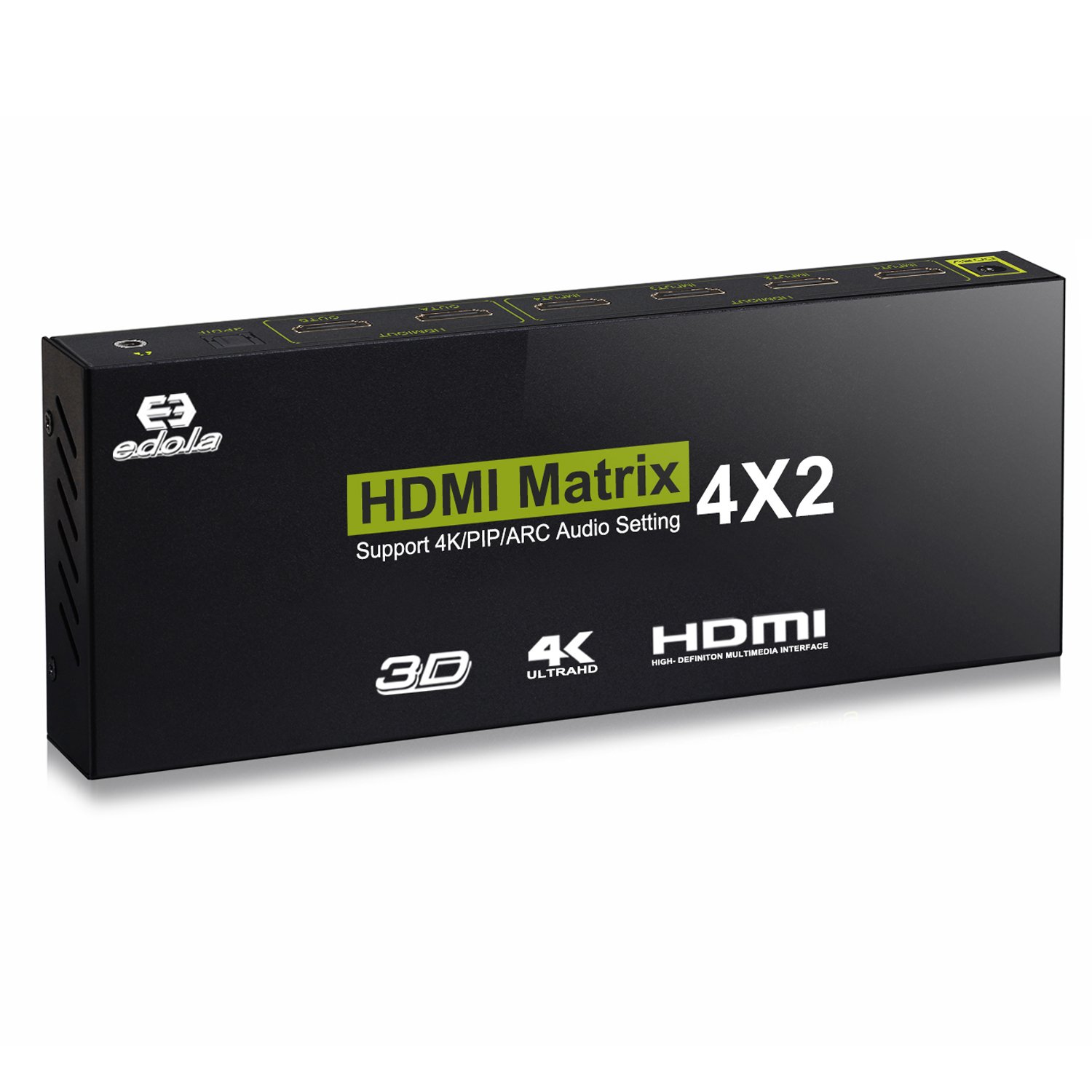 HDMI Selector, EDOLA HDMI Matrix 4x2 Switch Switcher 4-Port 4K UHD HDMI Selector Full Ultra HD Splitter Box with Heaphone Remote Support ARC, 4Kx2K, 1080P, 3D