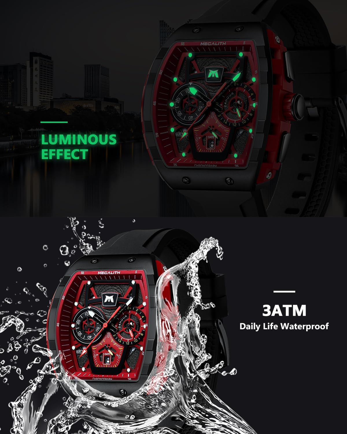 MEGALITH Mens Watches Sports Chronograph Waterproof Wrist Watch Men Analogue Quartz Watches Rubber with Date Luminous, Fashion Sports Watches Military Gift for Men 8 71v4BJVN eL. AC SL1500
