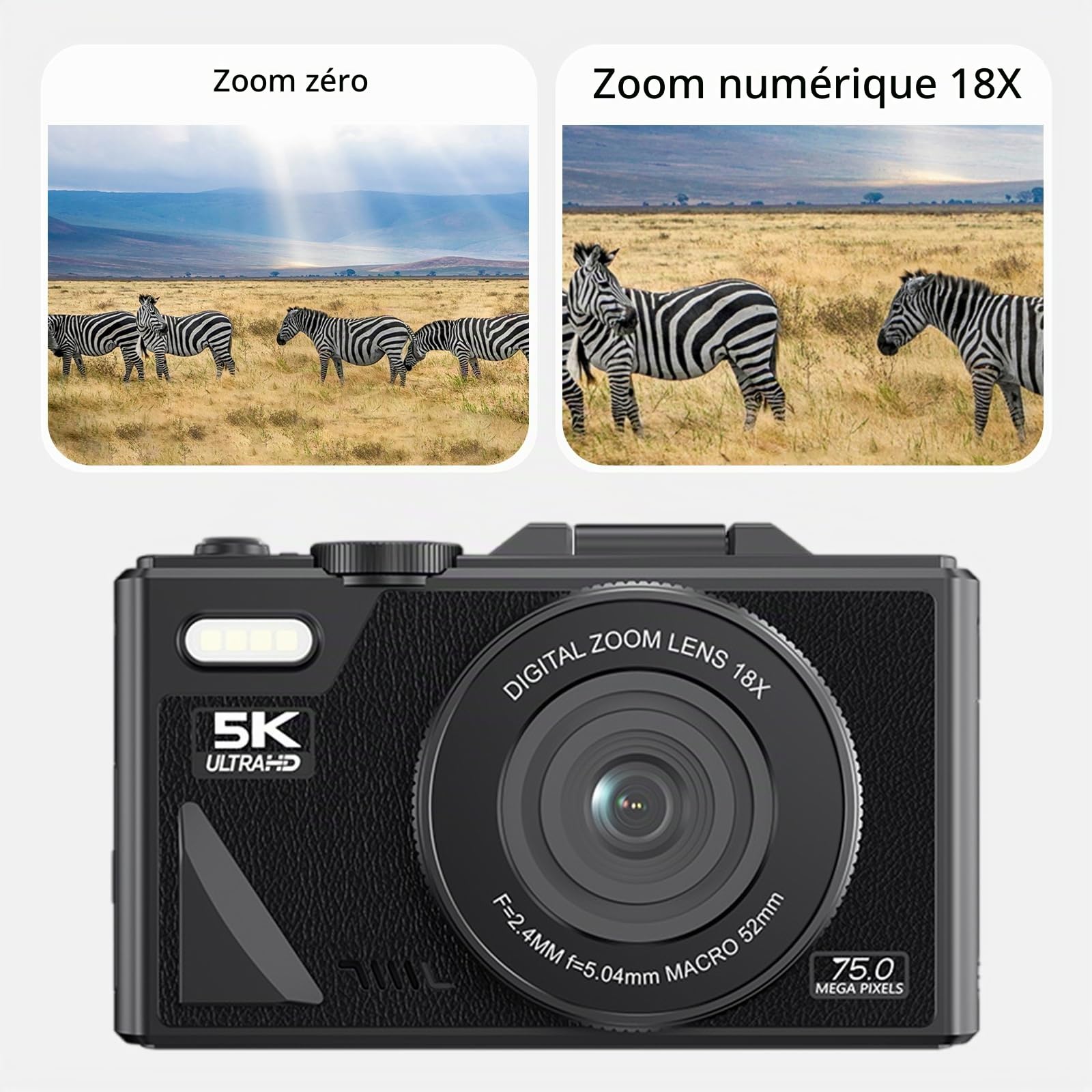 EMEBAY Appareil Photo numérique Compact 5K 75 MP avec Carte de 64 Go