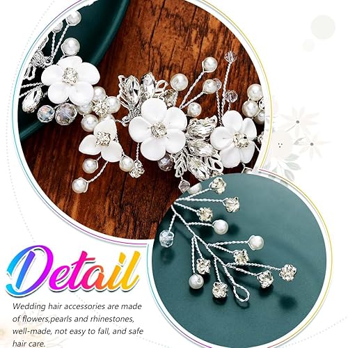 Miniatura 7 de GORAIS Flower Bride Wedding Hair Vine Crystal Bridal Headpieces Pearl Hair Accessories para mujeres y niñas