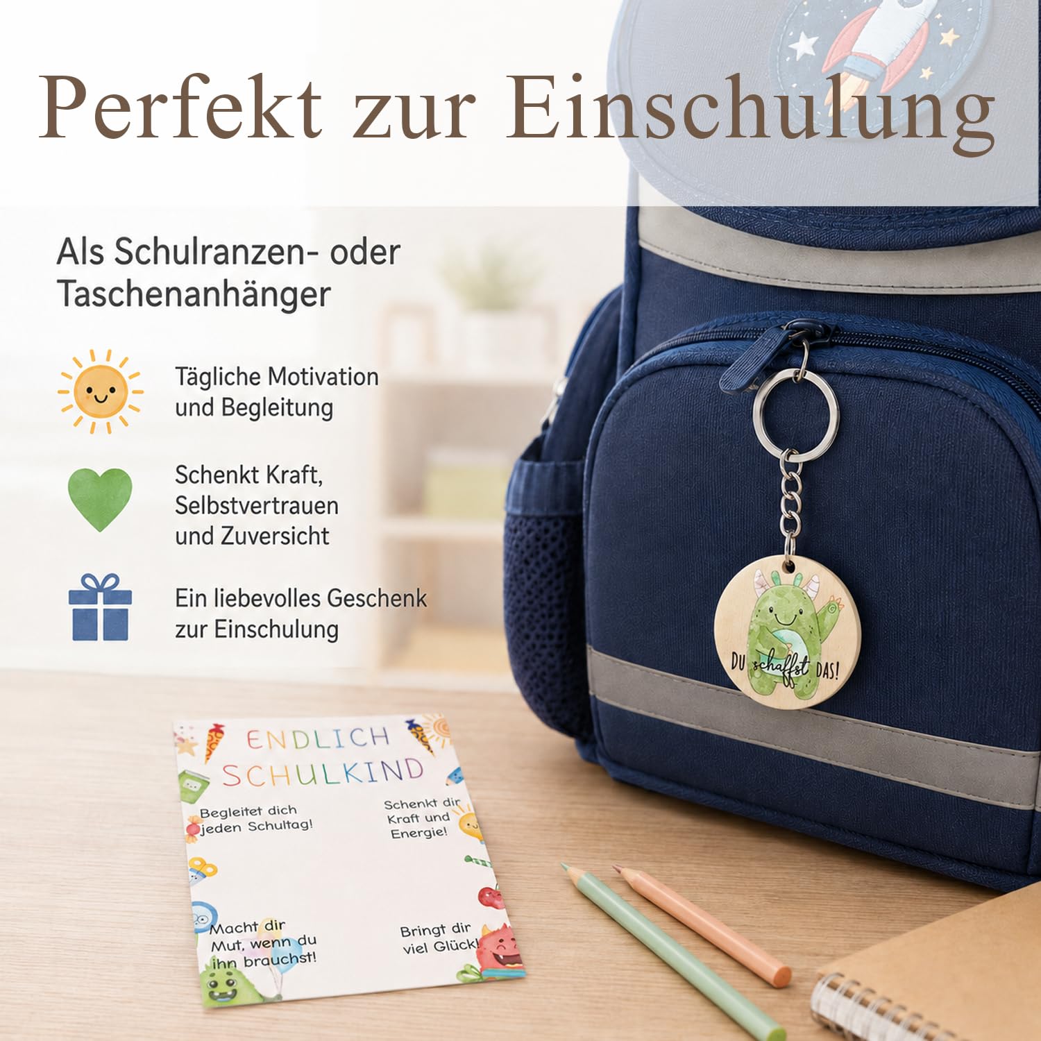 Schlüsselanhänger Einschulung, Glücksbringer Schulanfang Schutzengel Mutmacher Mutstein Schultüte Anhänger für Kinder