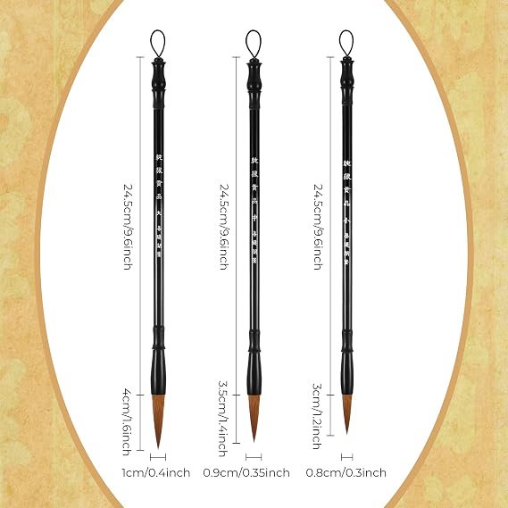 Zonon 3 Pieces Chinese Calligraphy Brush Pens Japanese Calligraphy Brush Sumi Drawing Brush Traditional Wooden Watercolor Ink Pens for Beginner Watercolor Painting Tools (3 Sizes)