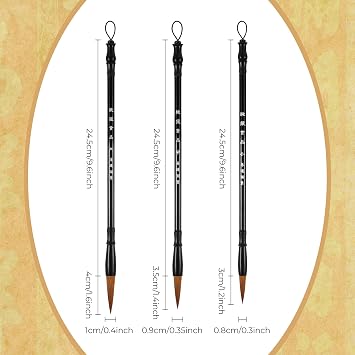 Zonon 3 Pieces Chinese Calligraphy Brush Pens Japanese Calligraphy Brush Sumi Drawing Brush Traditional Wooden Watercolor Ink Pens for Beginner Watercolor Painting Tools (3 Sizes)