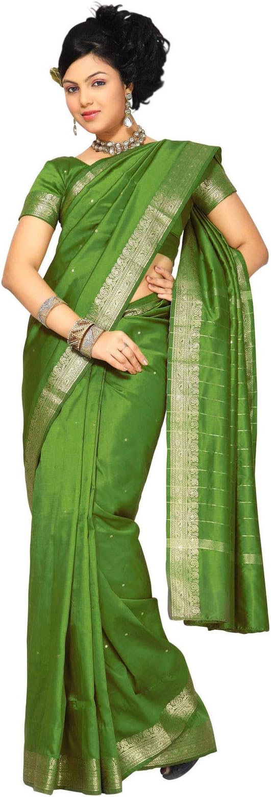 Womens Indian Ethnic Traditional Banarasi Art Silk Saree Sari Wrap Fabric Dress Drape