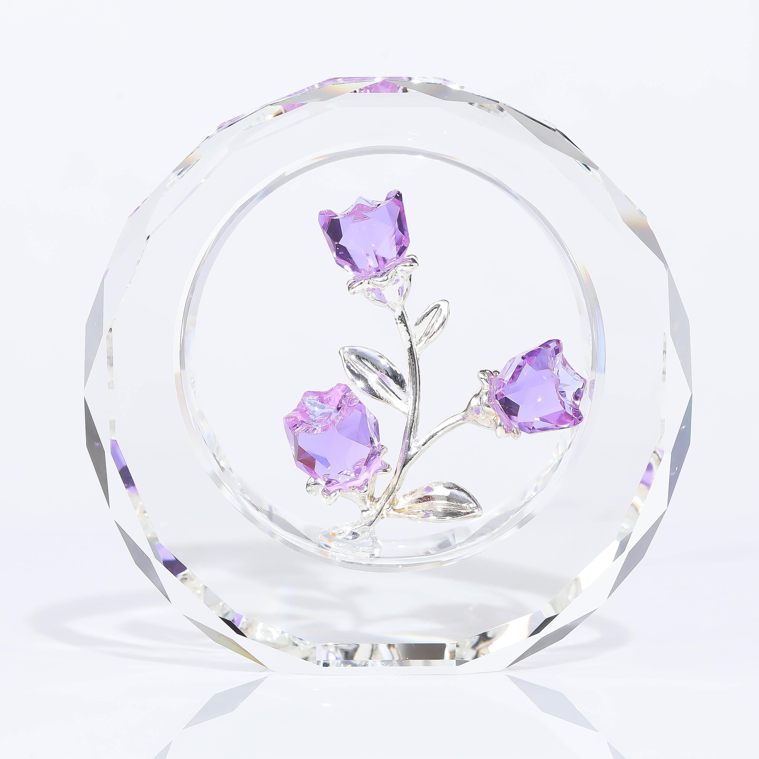 Purple Rose Flower Crystal Figurine with Vase - Bouquet Flowers Ornament Gifts for Wife Girlfriend Women - Handmade Crystal Flower Collectible Home Table Decor ?for Valentine's Day Wedding Anniversary