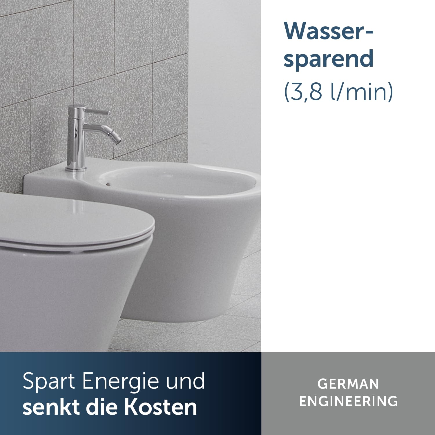Ideal Standard Ceraline Bidetarmatur, Auslaufhöhe 74 mm, wassersparende Bidet-Handbrause mit Ablaufgarnitur, leicht zu reinigen – Chrom (50 x 149 x 147 mm)