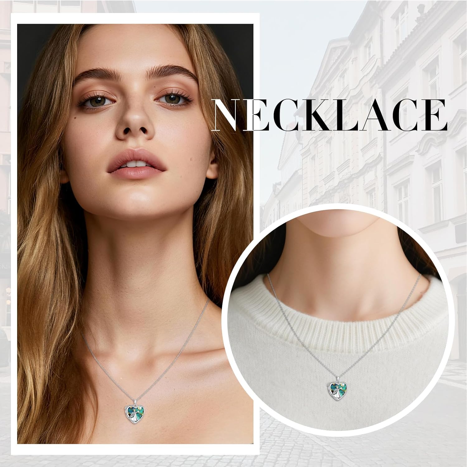 Fenthring Angel Heart Locket Necklace that Holds Pictures Photo 925 Sterling Silver Abalone Pendant Engraved Always in My Heart 20" - Image 8