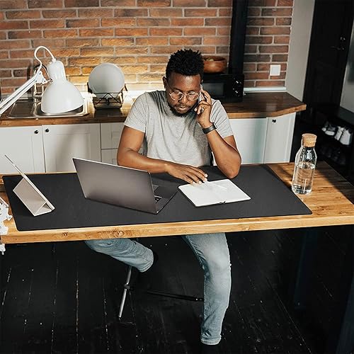 Miniatura 6 de Alfombrilla de escritorio grande y alfombrilla para mouse, 55 x 17 pulgadas, impermeable, de cuero, para escritorio, teclado y mouse, protector de