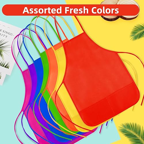 Miniatura 4 de CHRORINE Paquete de 61224 delantales de pintura para niños, delantales artísticos para niños, delantal de pintura para pintura, cocina, actividades