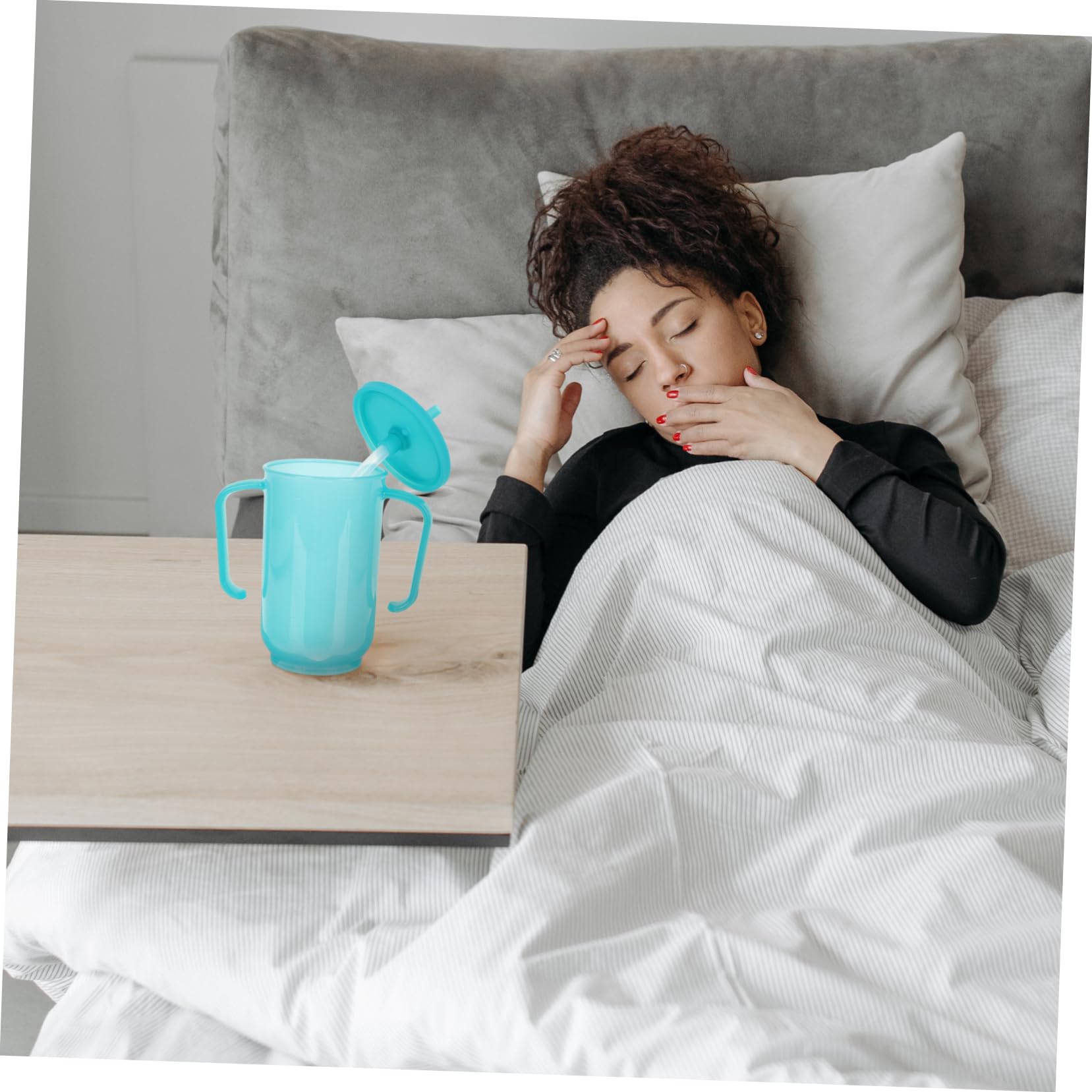 PACKOVE 3 Piezas Taza de Alimentación Líquida con Pajita para Pacientes Postrados Copa Ergonómica para Ancianos y Discapacitados Diseño Antiderrames y Agarre para Agua