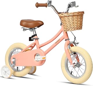 Petimini 12 14 16 18 20 Inch Kids Toddler Bike for Boys Girls | Wicker Basket & Bell, High Tensile Steel Frame, Training Wheels(12–18''), Retro Bike for Outdoor Riding