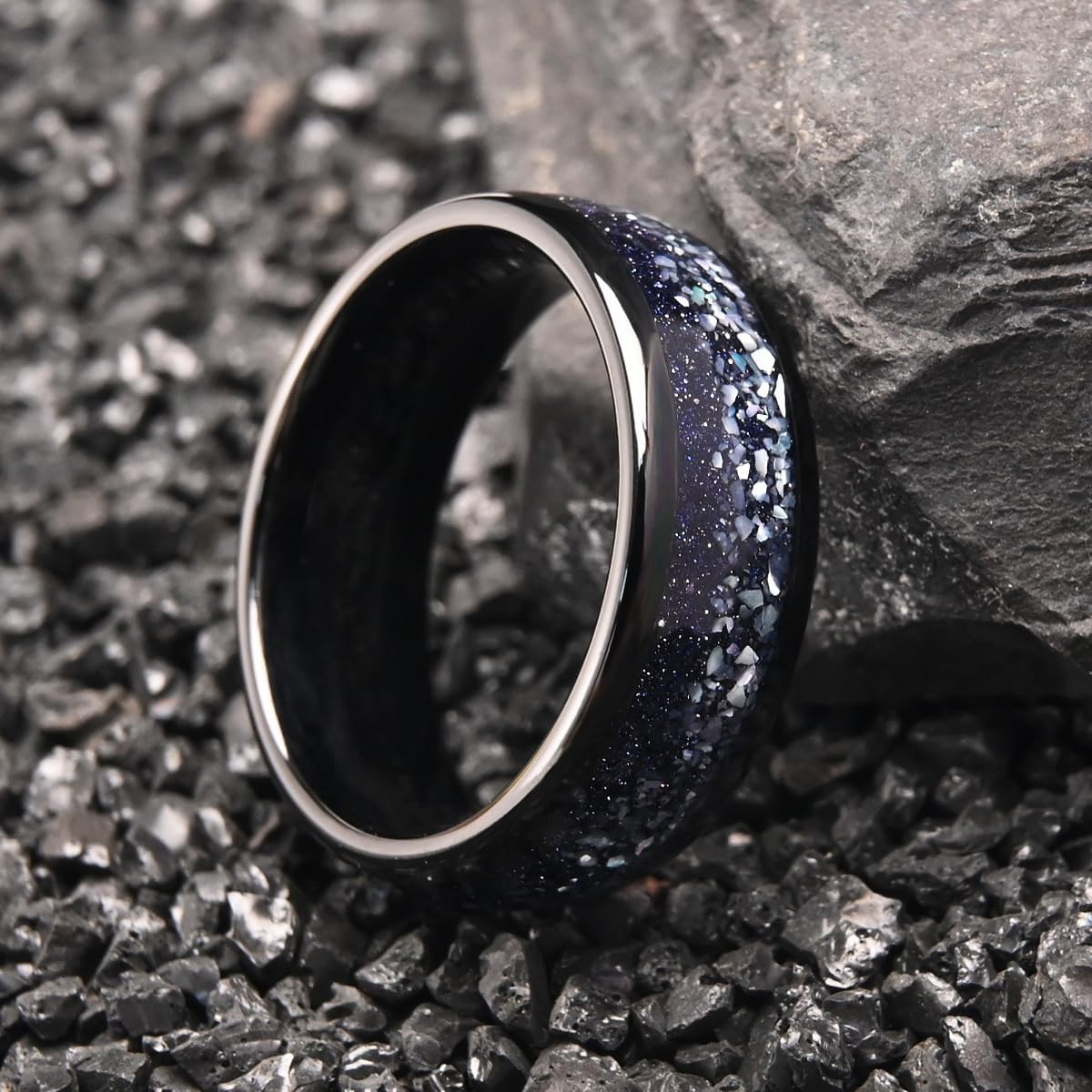 Tungsten Carbide Rings for Men Women 8mm Inlaid Nebula Opal and Gold Foil Men's Engagement Wedding Bands Fashion Luxury and High Polish - Image 6