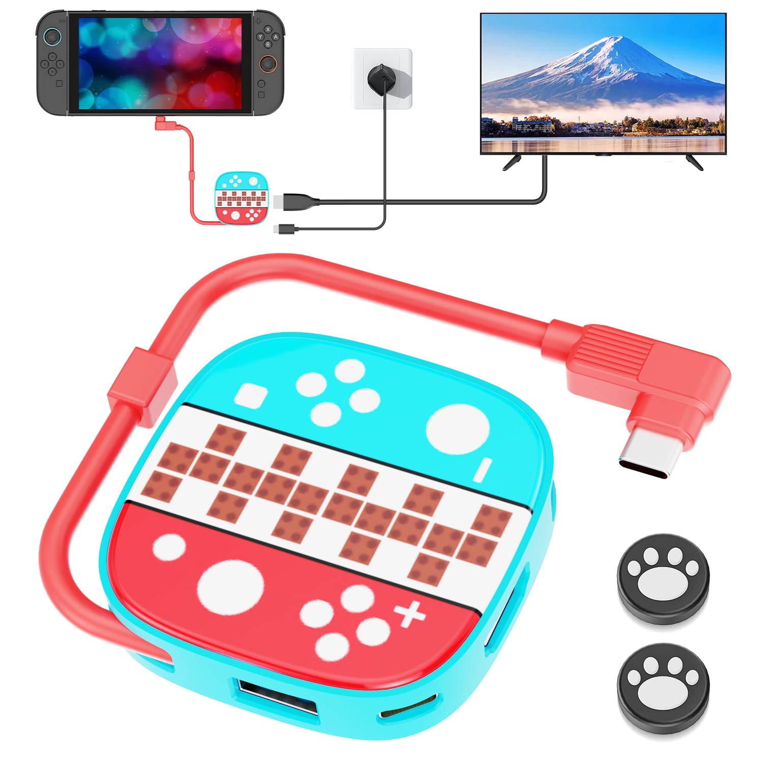 switch 2 用ドック Amzstar Switch 2 スイッチ スイッチ 2 ドック 2用ドック テレビ接続出力 3in1 USBハブ HDMI3.0/4K@60Hz/5Gbps/USB3.0対応 ゲーム機本体 HD変換/TV/テーブルモード 軽量 ミニドック 持ち運び便利 Switch 2用/ノートパソコン/モバイル/タブレットに対応-赤と青