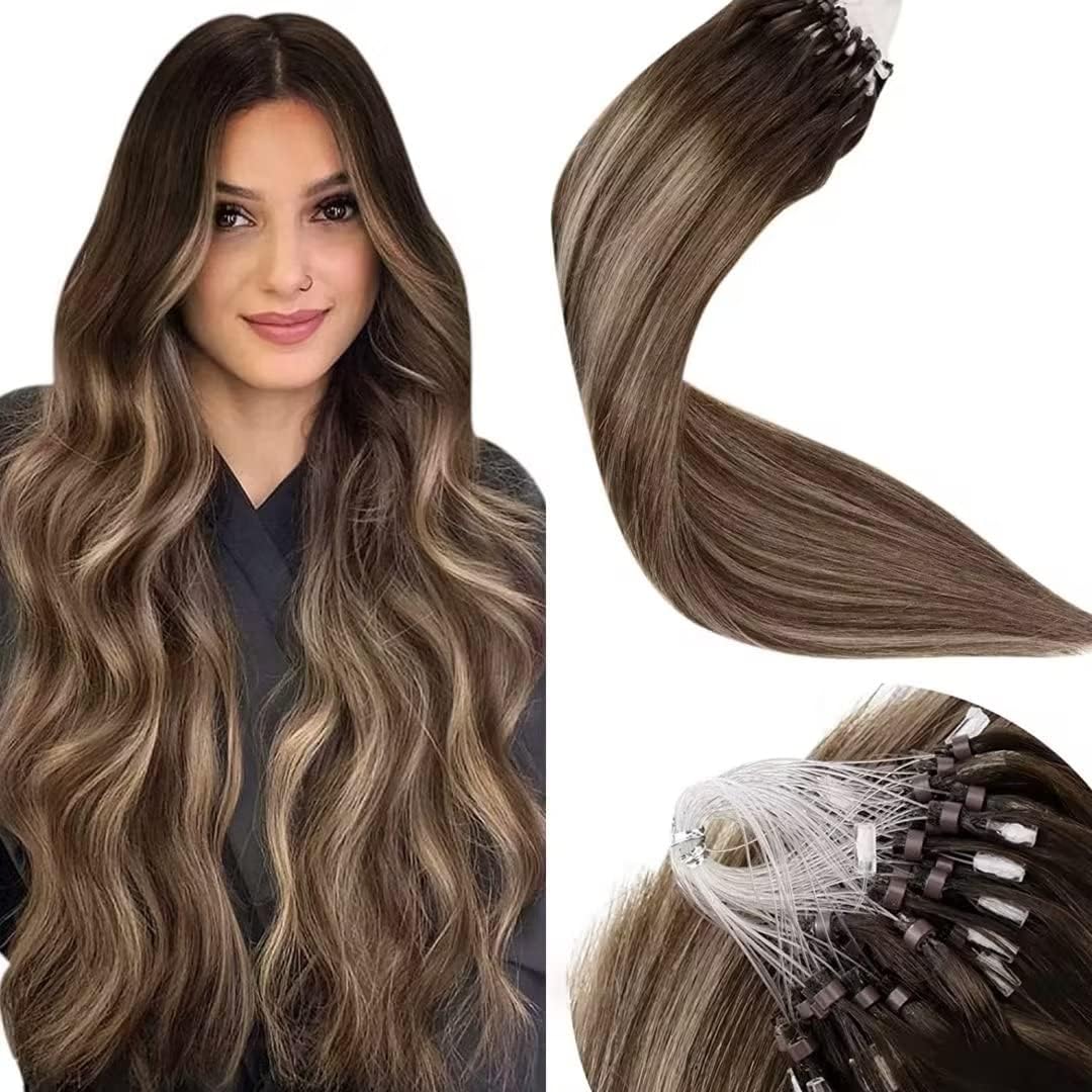 LaaVoo Microlink Hair Extensions Real Human Hair Balayage
