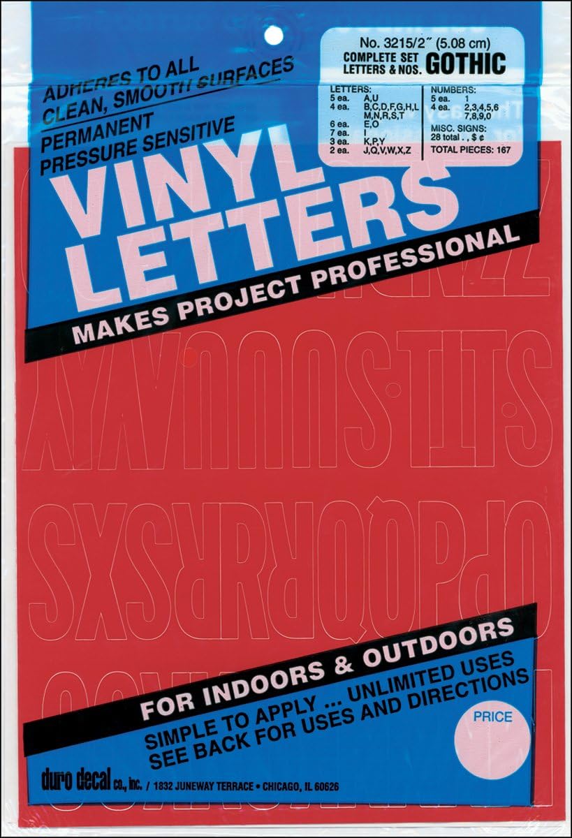 Duro Decal Permanent Adhesive Vinyl Letters & Numbers: 2" Gothic Red
