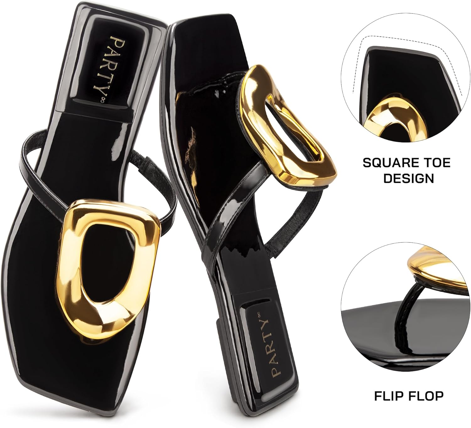 PARTY Square Toe Flip Flops Women,Fashion Designer Thong Sandals with Gold Buckle Trendy Summer Comfort Flat Sandals - Image 6