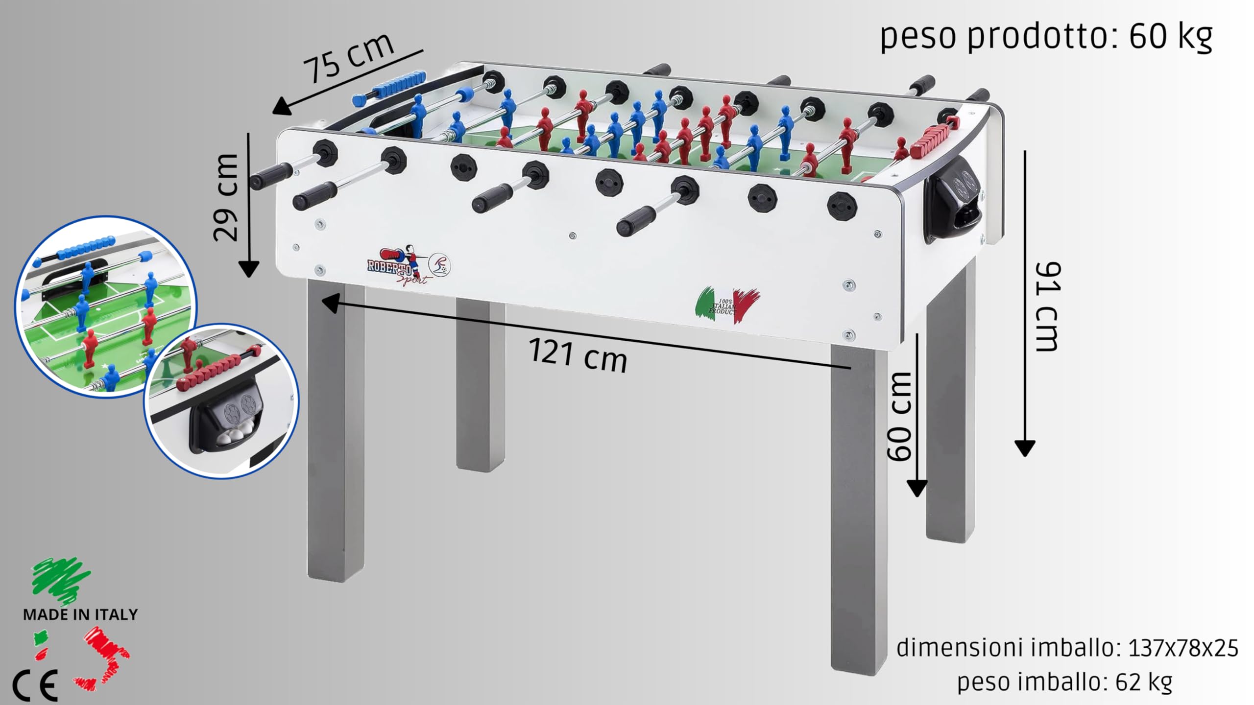 G5 HT SPORT Calcio Balilla Roberto Sport [Made in Italy] Calcetto da Tavolo Calcetto Balilla Con Aste Rientranti Telescopiche | Campo in Vetro Temperato Infrangibile | Palline E Spray Inclusi