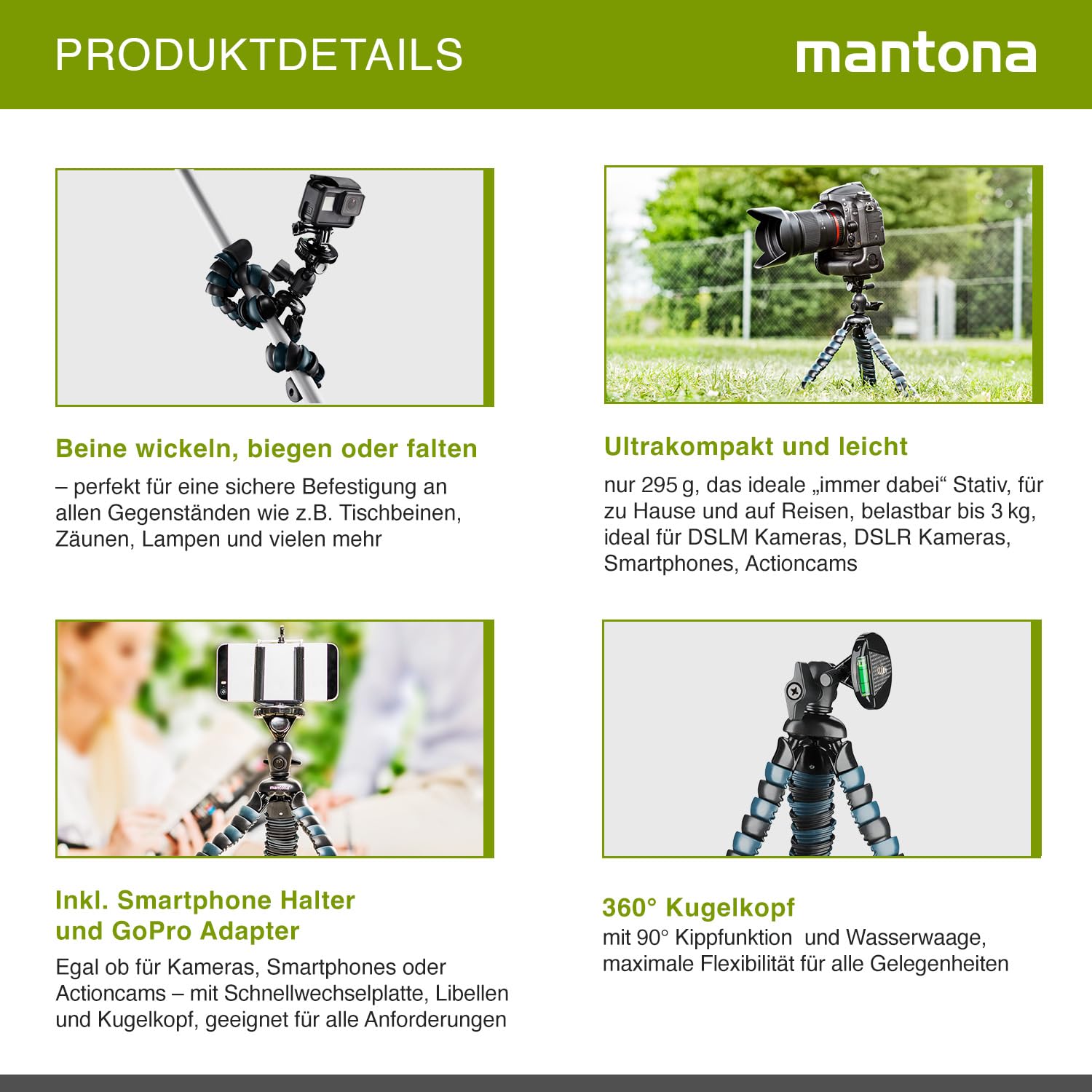 walimex pro Armadillo DSLR (do wysokości roboczej 28 cm/maksymalne obciążenie 3 kg – czarny/szary + adapter ze złączem 1/4 cala i uchwytem na smartfon