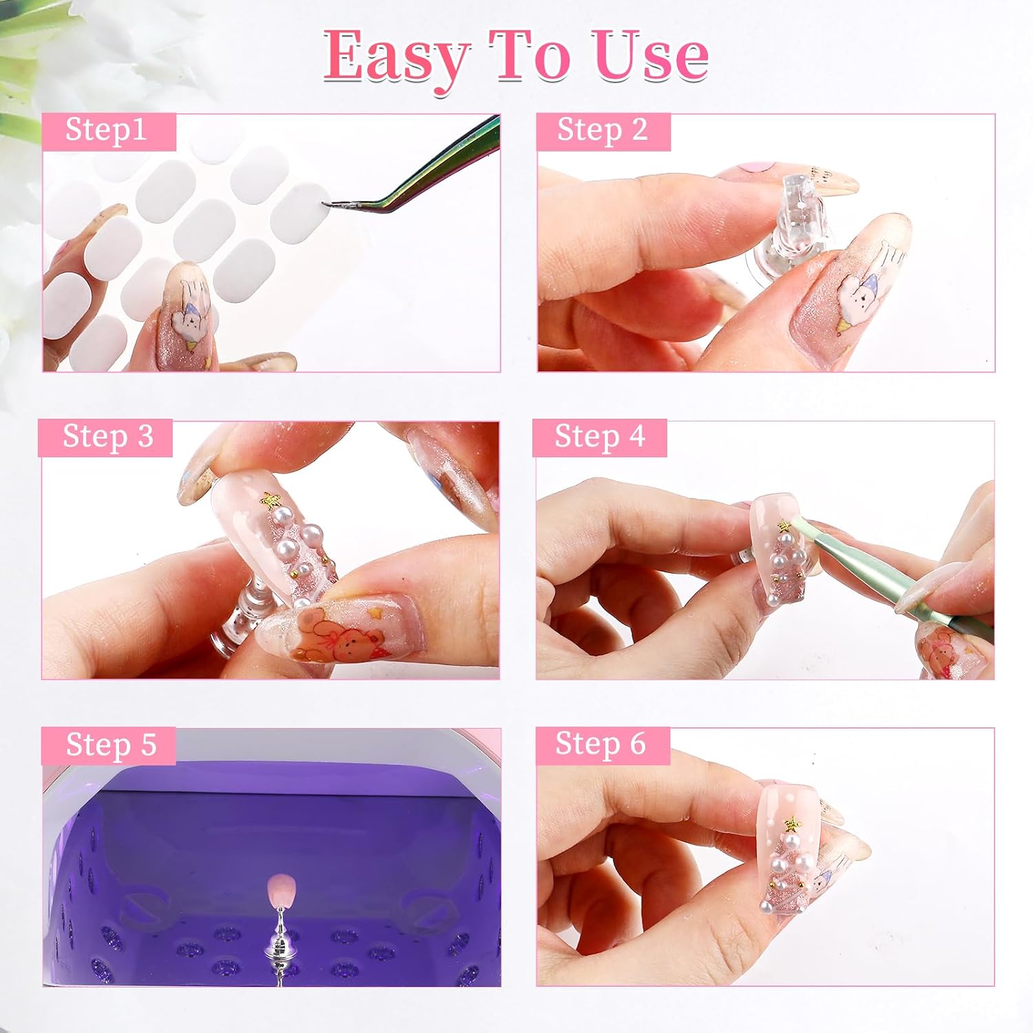 BQAN 2 Set Nail Stand for Press Ons, Magnetic Nail Holder for Painting | Display | Fake Nails Practice with 200 Pcs Adhesive Tabs, Nails Art Tools Homes and Salons Use Pearl Pink -2