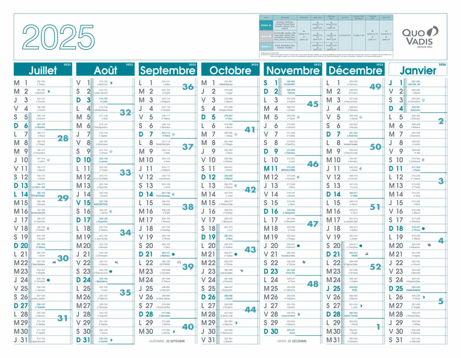 Image secondaire de Quo Vadis - Calendrier mural - 2026 - Français - Classic - 14 mois de décembre à janvier - 27x21 cm - Papier Clairefontaine blanc