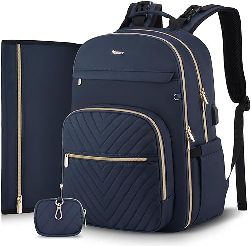 MOMUVO Mochila para pañales, bolsa de bebé acolchada con cambiador y correas para cochecito, Azul, Moderno