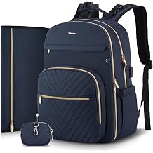 MOMUVO Diaper Bag Backpack, Quilted Baby Bag with Changing Pad & Stroller Straps & Pacifier Case, Large Travel Diaper Bags for Mom Dad, Blue