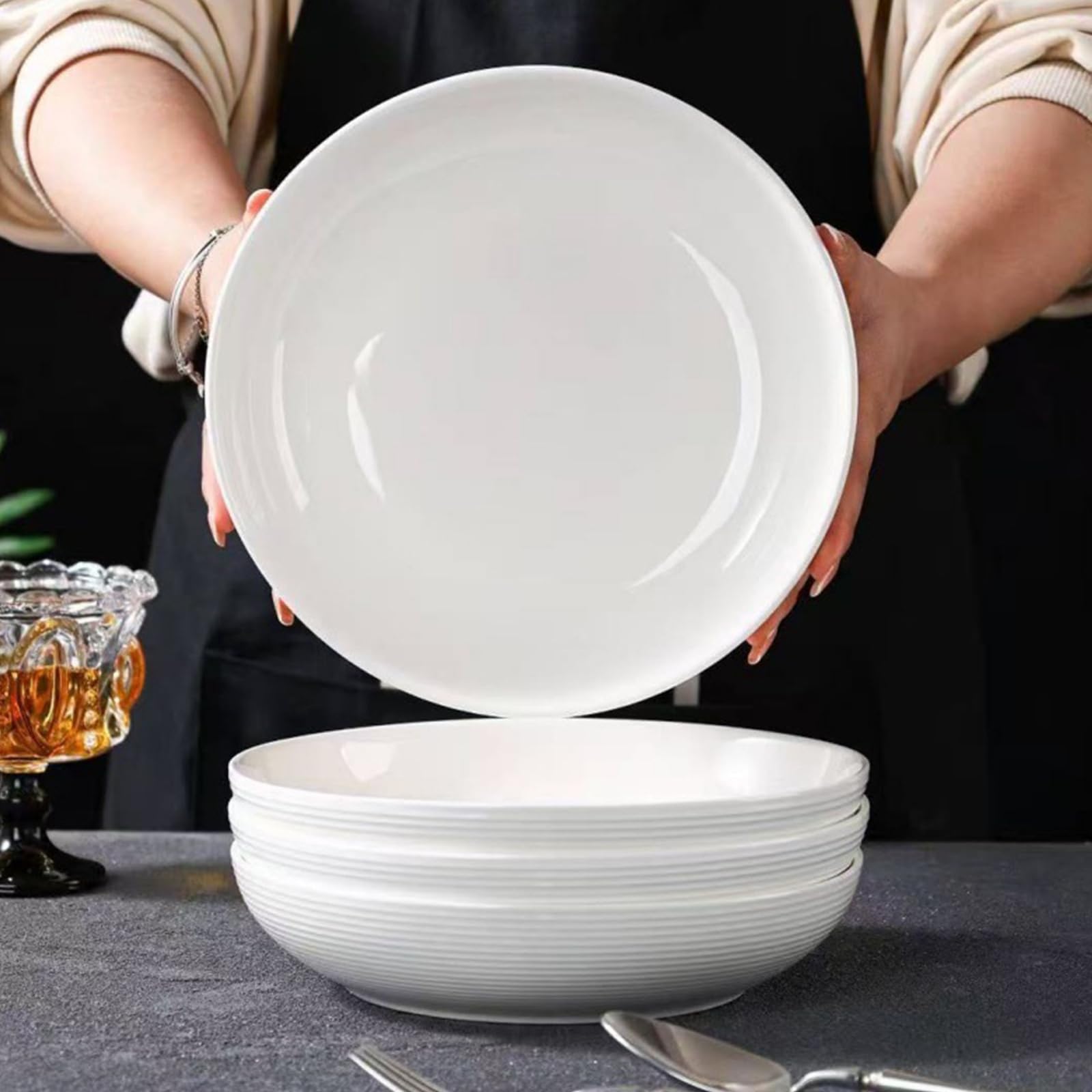 Pastateller Groß 4er Set,Tief Suppenteller Set Ø 22 cm,Salatteller, Servierteller,Nudelschalen, Ramenschalen, große Salatschalen,Mehrzweckschalen für Nudel, Pasta, Salat,Obst