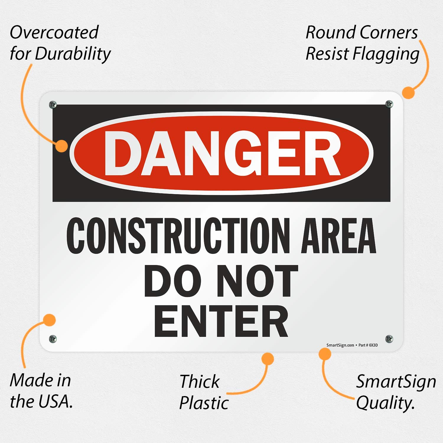 SmartSign "Danger - Construction Area, Do Not Enter" Sign | 10" x 14" Plastic — Amazon image 2