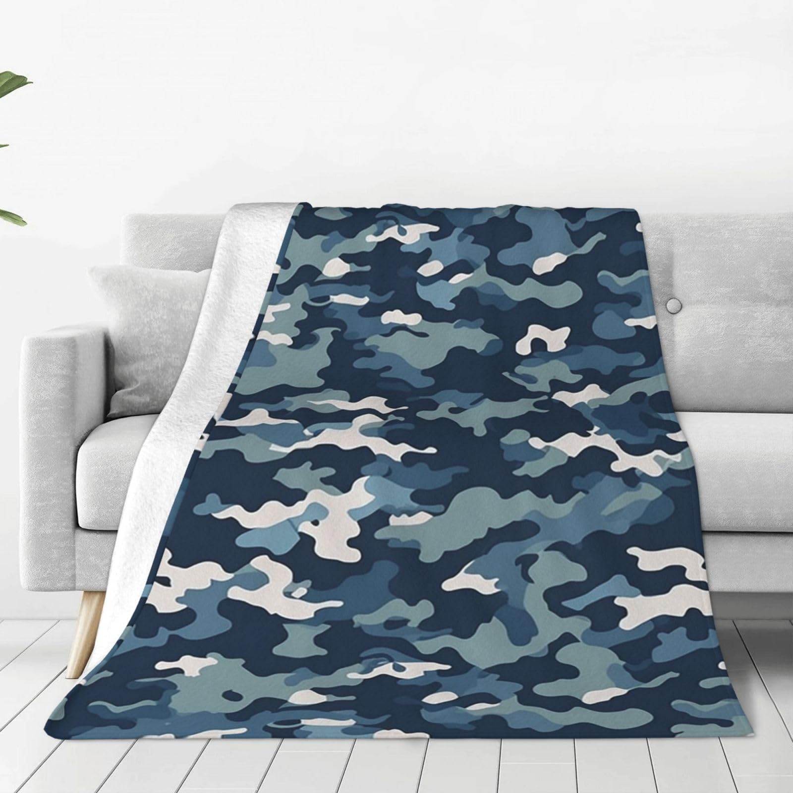 Navy Camouflage Pattern Throw Blanket for Couch, Plush Fuzzy Soft Flannel Blankets and Throws for Sofa, 60"x50" Bed Blankets for Travel Camping Chair, All Season Warm Fleece Blanket