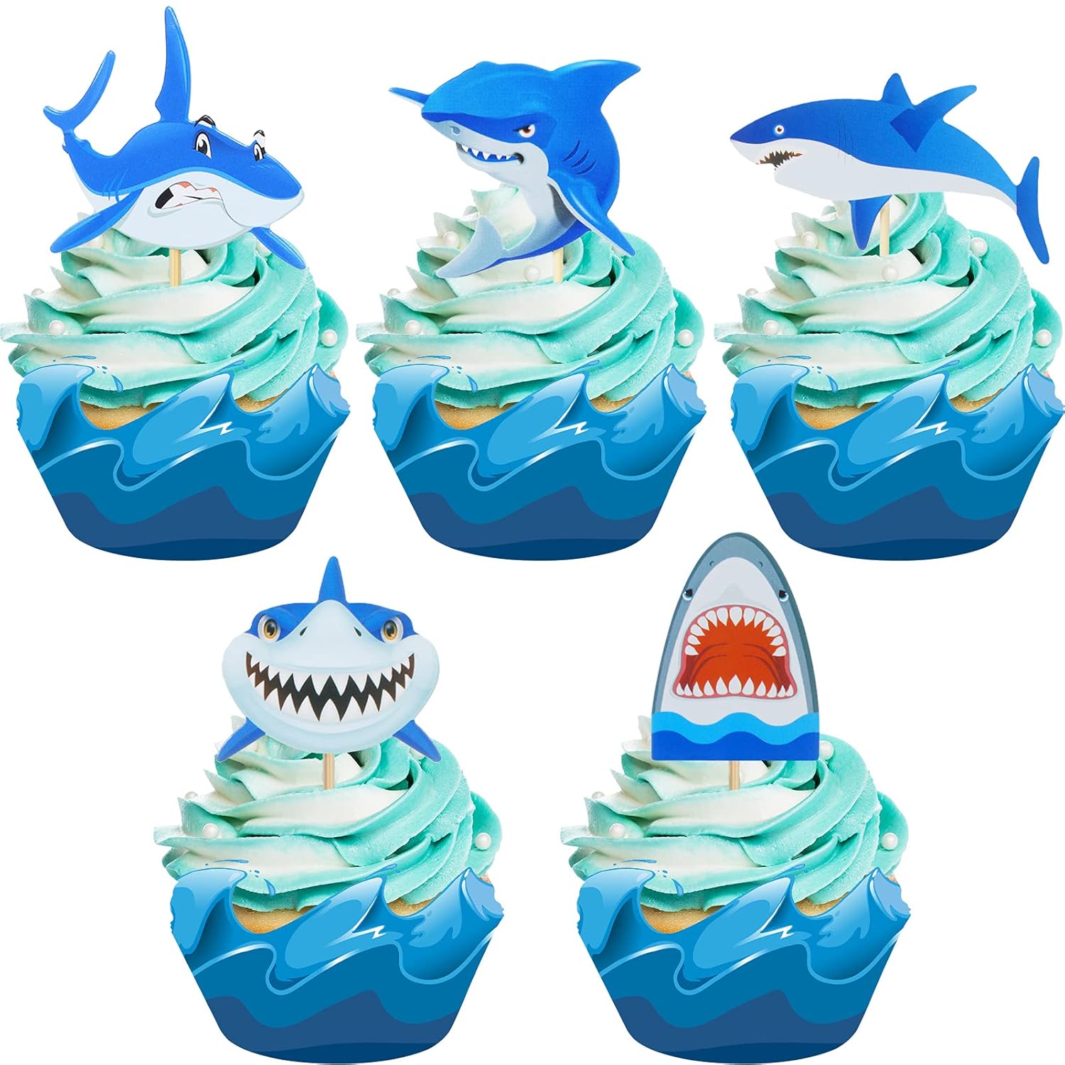 20 Piece Baby Cute Shark Cupcake Toppers Shark Party Supplies Birthday