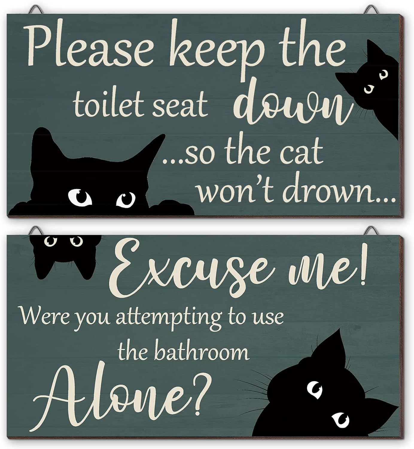 2 Pieces Funny Cat Bathroom Wood Wall Decor Put The Toilet Seat Down Bathroom Wall Art Sign Black Cute Cat Wooden Bathroom Sign Vintage Bathroom Art Sign for Powder Room Restroom Hanging Decoration
