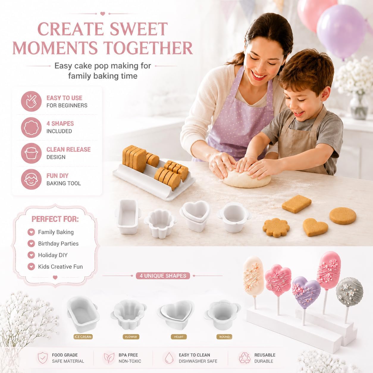 Cake Pop Cutter and Pusher with Tray, High Capacity Baking Mold