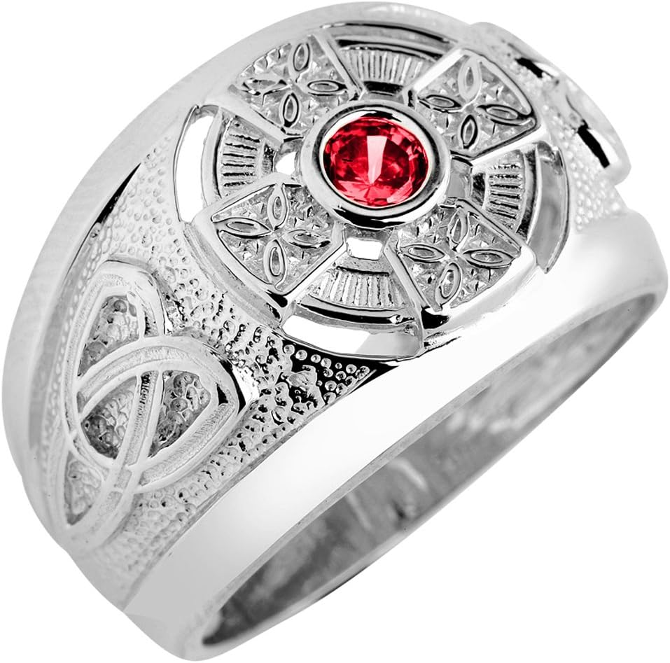 Solid 925 Sterling Silver Eternal Trinity Knot Band July Birthstone CZ Celtic Cross Ring